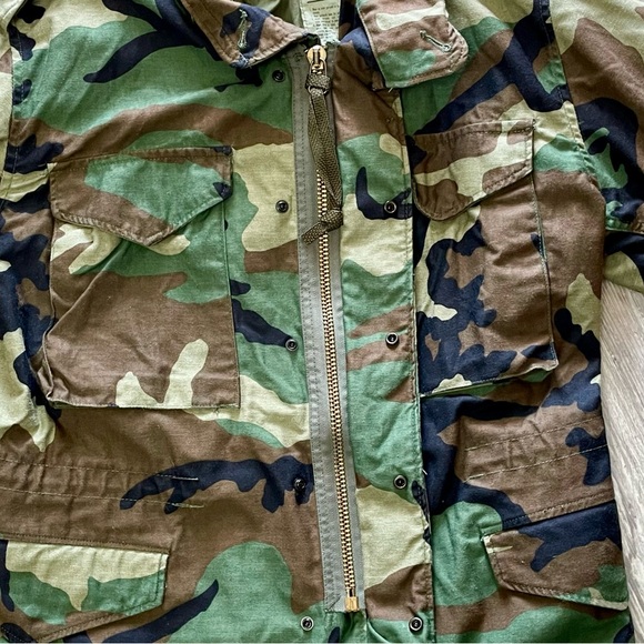 Vintage 1985 MFG Military Army Woodland Camouflage Heavyweight Jacket Field Coat - Picture 10 of 16